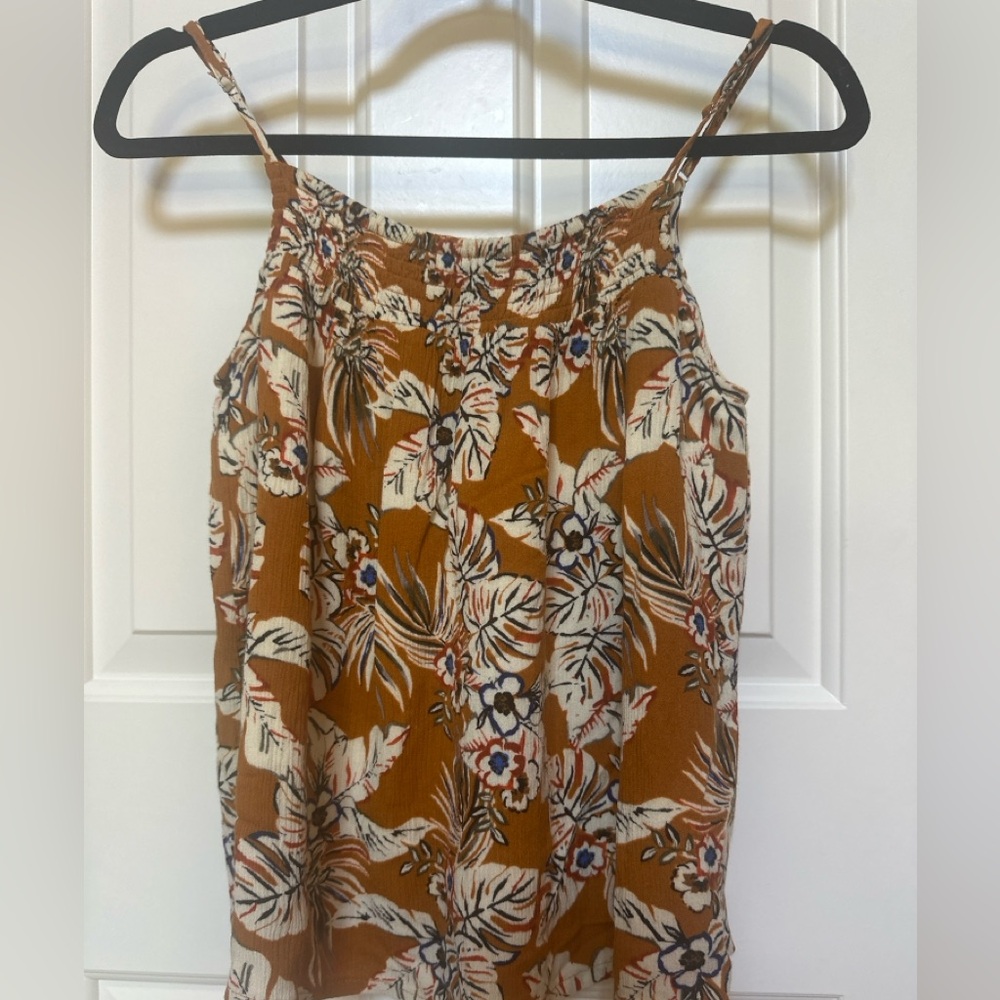 Evereve Floral Tank Top Women’s Small Boho Lightweight Camisole Brown Cream